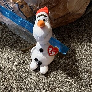 Ty Snowman Plush Toy - White, Orange, and Black
